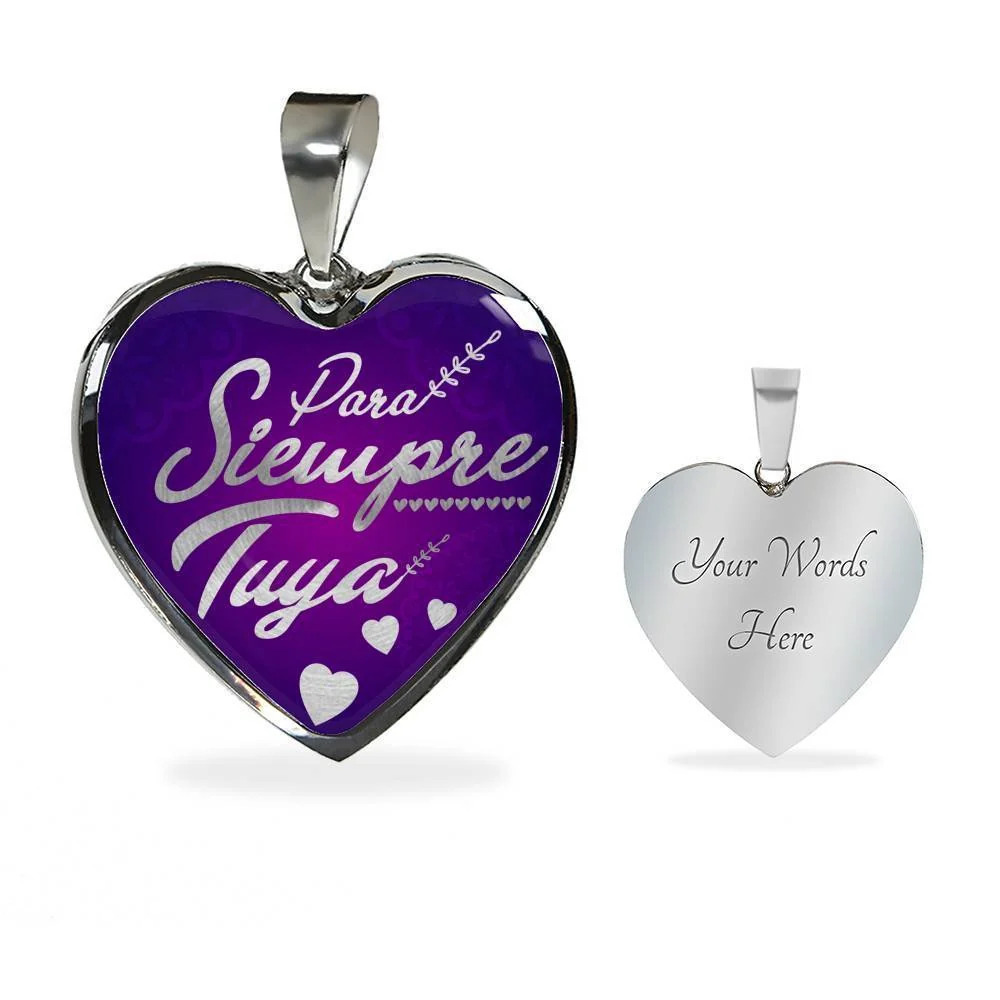 Para Siempre Tuya Spanish Love Necklace Personalized Engraved Silver Heart Neck